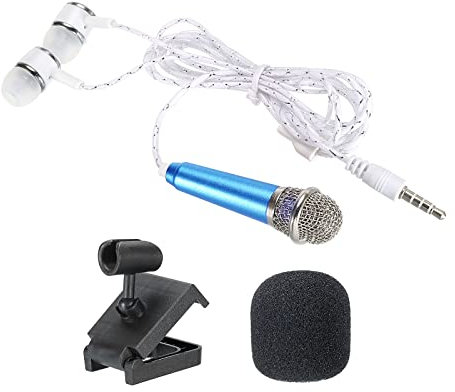 PATIKIL Mini Microphone Portable Vocal Microphone Blue for Voice Recording and Singing with Earphone, Mic Stand and Cover Pack of 1