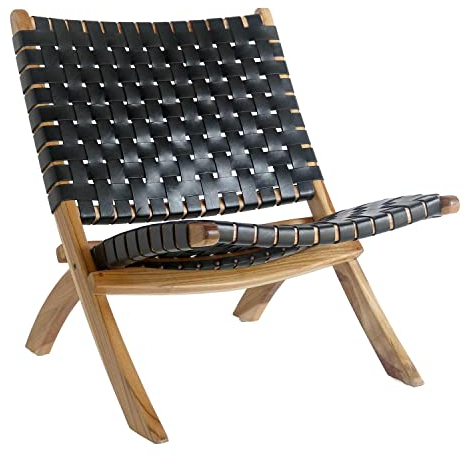 House Nordic Stuhl aus Teakholz und schwarzem Leder Perugia