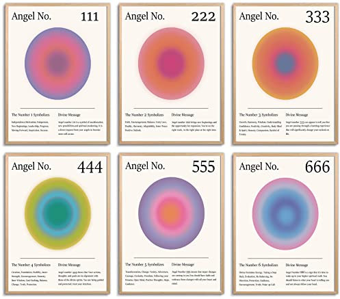 YUYMNANI Aura Angel Numbers Poster, Bunte Farbverlaufsposter für Raum Ästhetik, Minimalistische inspirierende Zitate Leinwand Wandkunst Gemälde, Wohnkultur (2 0.3 cm 25.4 cm, ungerahmt)