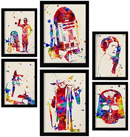 Nacnic Star Wars Postern. Aquarell Illustrationen klassischer Science Fiction Geschichten und Filme. Innenarchitektur und Dekoration. A4 & A3 Schwarze Rahmen.