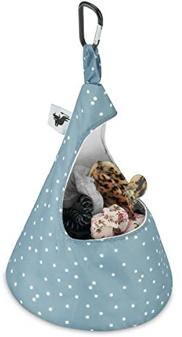 DimBull Polka Dot Cotton Peg Bag, Conical Bag for Storage. Durable, Washable Clothes Peg Bag with Black Anodised Carabiner Hook.