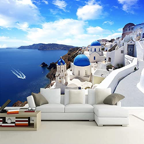 Papel Tapiz Fotográfico Pintado 3D Paisaje mediterráneo Murales TV Fondo de Pantalla Moderna construcción de la ciudad Decoración Fotomurales de Pared para Salón Cuarto Oficina 150 x 105 cm