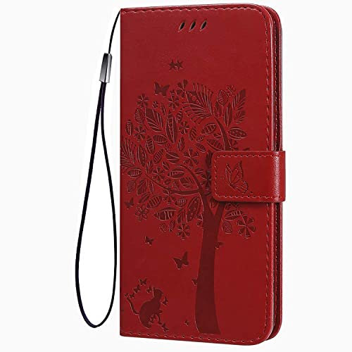 TEYYOS Funda Cuero para el Realme C53, Carcasa PU/TPU Cuero Billetera con Efectivo y Tarjetas Ranuras, Leather Case Cover Estuche - Rojo