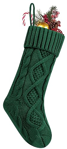Fesciory Weihnachtsstrümpfe, 1 Packung 45,7 cm Zopfstrick, große Größe, Strumpf, Geschenke & Dekorationen für Familie, Urlaub, Weihnachten, Party, Grün