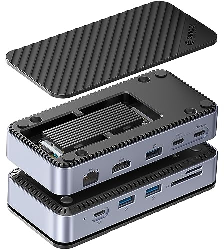 ORICO Docking Station USB C 10 in 1, ORICO USB-C HUB, 10 Gbps USB 3.2 Gen2 M.2 NVMe/SATA SSD Adapter Compatible M2 SSD Case Support 4K HDMI, 100W PD, SD/TF,