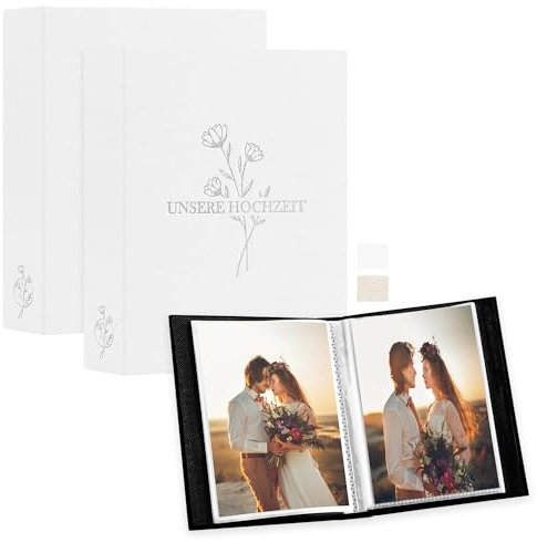 Lanpn Fotoalbum Hochzeit 10x15 50 2 Packungen, Klein Mini Leinen Einstecken Einsteckalbum Hochzeitsalbum für Hoch und Querformat Fotos Bilder für Vermählte Verlobung Jubiläum Braut Weiß