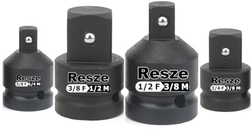Resze 4PCS Impact Socket Adapter and Reducer Set,2/1to 3/8 & 3/8to 1/2& 3/8to 1/4& 1/4to 3/8Drive Socket Adapter Set, Square Adapter Breaker Bar Wrench Conversion Kit Mechanic tools