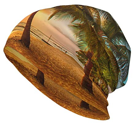 KWQDOZF Schöne Sonnenuntergang Blaue Blume Winter Beanie Hüte für Männer Frauen Erwachsene warme gemütliche Mütze Strickmütze Kopfbedeckung Geschenk Großhandel