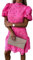 Onsoyours Vestito da Donna Maniche Lunghe Casual Abito in Scollo V a Pieghe Sexy Elegante in Pizzo Abito Mini Corto con Maniche a Lanterna Abitino Primavera B Fucsia XL