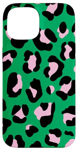 iPhone 15 Green and Pink Leopard Print Case