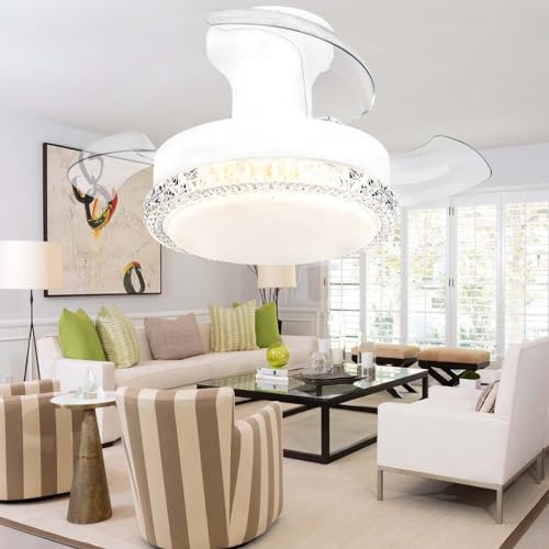 52cm Ventilatore da Soffitto con Luce e Telecomando, Plafoniera con Ventilatore 3 Lame Retrattili, Silenzioso Dimmerabile 6 Velocità, Lampadario con Ventilatore a Scomparsa Moderni Cameretta-White2