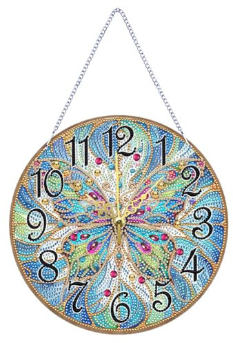 Demiawaking DIY 5D Diamond Painting Wanduhr, Diamant Malerei Uhr Anhänger Stickerei Kreuzstich Mosaik, Diamant Painting Wand Uhr mit Kette Malen nach Zahlen Schlafzimmer Wohnzimmer Deko (G)