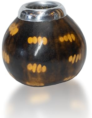 Yerba Mate Becher Kalebasse con Virola - Natürlicher Matebecher aus Kürbis - Fair Trade (Geflammt)