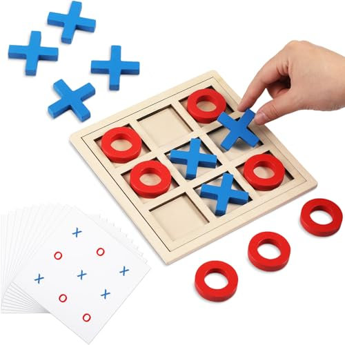 Seenelling Holz-Tic-Tac-Toe-Spiel, Tic Tac Toe, Brettspiele, Demenz-Aktivitäten für Senioren mit passenden und Puzzle-Vorlagen, XO-Schachbrettspiel für ältere Menschen, ansprechende Tischdekoration