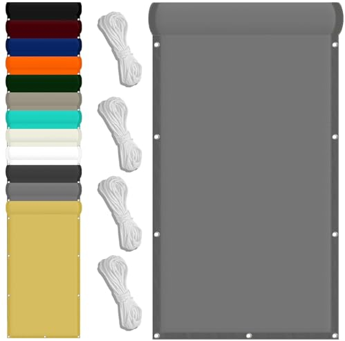 Toiles D'Ombrages UV Protection 90 x 100 cm Tissu Polyester UV Protection avec Oeillets Toile Ombrage Auvent pour Terrasse Extérieure Et Pelouse, Gris Clair