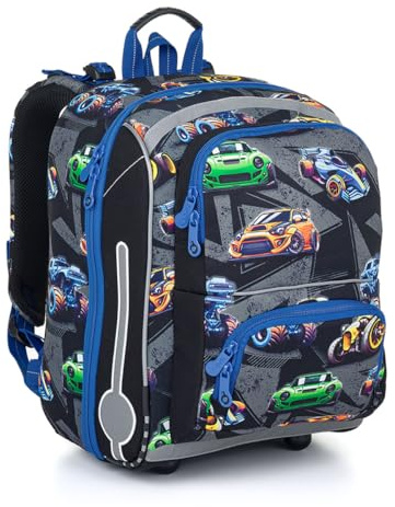 Schulrucksack für Jungen ab - 1. Klasse - BEBE 24011 (Autos - Schwarz)