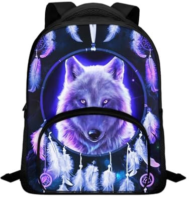 UOIMAG Little Kids Rucksack 3D-Druck Rucksäcke Kleinkind Schultaschen für Jungen Mädchen Büchertaschen, Wolf Traumfänger, Einheitsgröße