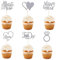 12Pcs Cupcake Toppers, Silver Cake Toppers with Diamond Ring Bride, 3D Heart Wedding Dress Cupcake Topper for Bridal Shower Wedding Engagement Bachelorette Party Cake Decorations