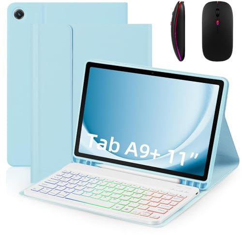 MG REAL Blue, Keyboard Case for Samsung Galaxy Tab A7 10.4'' 2020 (SM-T500/T505/T507), 7 Color Backlit, Magnetic Detachable Wireless Keyboard with Bluetooth Mouse