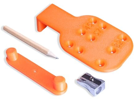 Decoralin Door Handle Jig Spindle Marking Template, 45mm, 57mm and 82mm Size Latch Full Kit Edge Centre Finder, Metal Sharpener and Pencil, Orange