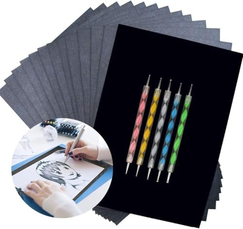Hongmeru 100 Sheets Black Carbon Paper for Tracing & Transfer -A4 Carbon Copy Paper with 5 Embossing Styluses for Fabric/Wood/Paper/Slate/Glass - Multipurpose Transfer Paper for Dressmakers, Crafters