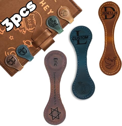 3 Stück Personalisierte Leder-Magnet-Lesezeichen - Benutzerdefinierte Retro Magnet Lesezeichen mit Namen/Text/Mustern,für Lehrer,Studenten,Buchliebhaber Leser Geschenke Für Sie Ihn (A)