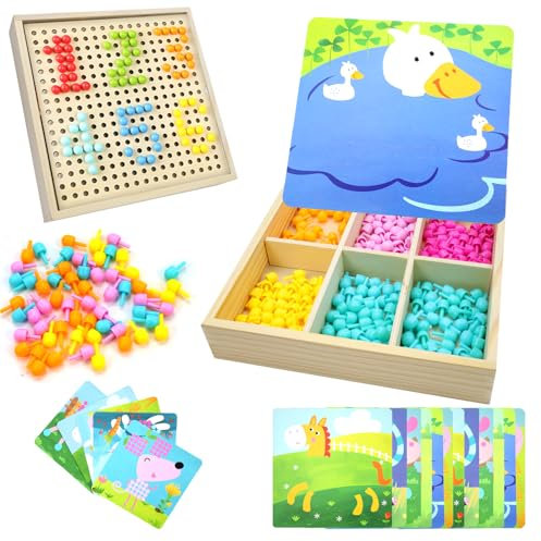 Mosaik Steckspiel für Kinder, Mosaik Bastelset Kinder ab 2-8 Jahre, Mosaik Steckspiel Pegboard mit 240 Steckperlen 10 Bilder, Montessori Spielzeug Geschenke für Mädchen Junge