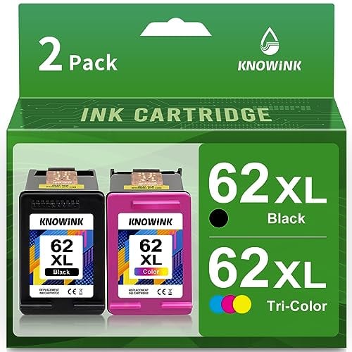 KNOWINK 62 XL Patronen Kompatibel für HP 62 Druckerpatronen Multipack Schwarz Farbe 62XL für HP Envy 5640 5540 7640 HP OfficeJet 200 5740 5745 8040(2-Pack)
