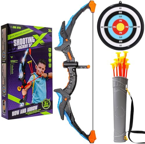 Arco e freccia per bambini, set di giocattoli con LED, 10 frecce con ventose, bersaglio e carcone, giocattolo da allenamento interno ed esterno per bambini e ragazze (blu)