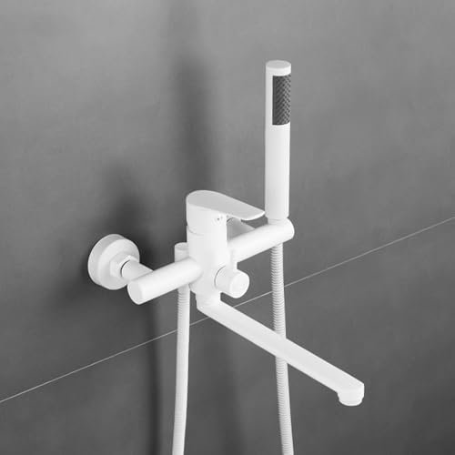XJTNLB Robinet Mural Baignoire avec Douchette Blanc Mitigeur de Douche 2 Sorties Bec Rotatif à 90° Mitigeur Monocommande Bain Douche