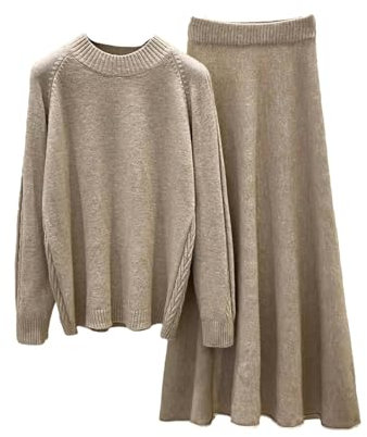 Herbst Winter Gestrickte Zwei Stücke Sets Damen Outfits Casual Pullover Pullover + hohe Taille Stricken Lange Röcke Sets 2 Piece Set S