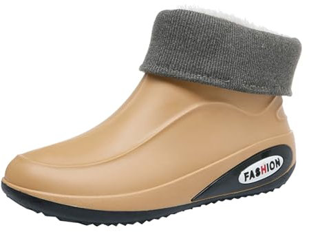 Stivali invernali da donna imbottiti e impermeabili – Stivali da pioggia termici da pesca, antiscivolo, corti, in gomma, leggeri e traspiranti, sportivi, marrone, 43 EU