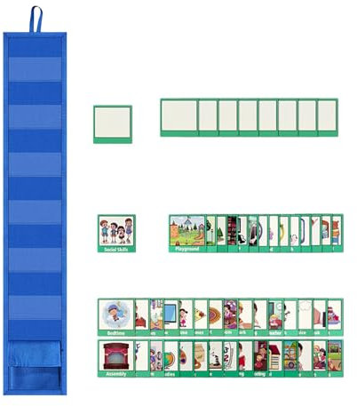 Visuelle Stundenpläne für Kinder: Routine-Tabelle für die Schlafenszeit, deutsche Routinekarten | Taschendiagramm für das Klassenzimmer, Tagesplan mit 45 Aktivitäten und 9 Karten in