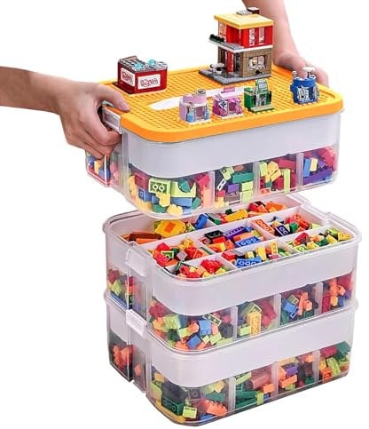 alouweekuky Boite Rangement Plastique pour Lego Briques, 3 Couches Boite Rangement pour Lego avec Couvercle, Enfant Jouets Empilable Organiseur Transparent avec Compartiments pour Ranger les Jouets