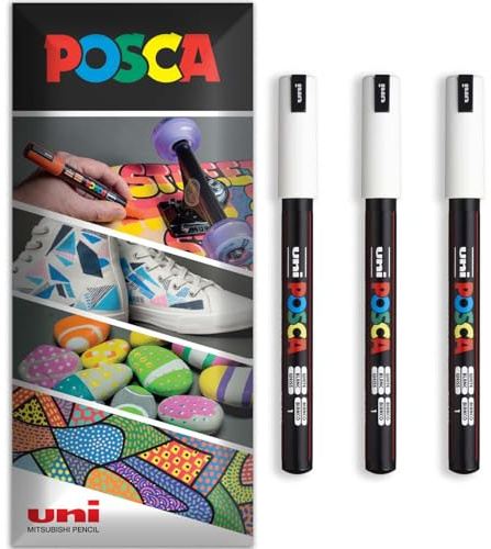 POSCA Permanent-Marker auf Wasserbasis, für verschiedene Oberflächen, PC-1MR, Packung mit 3 Stiften in Brieftasche (Weiß)