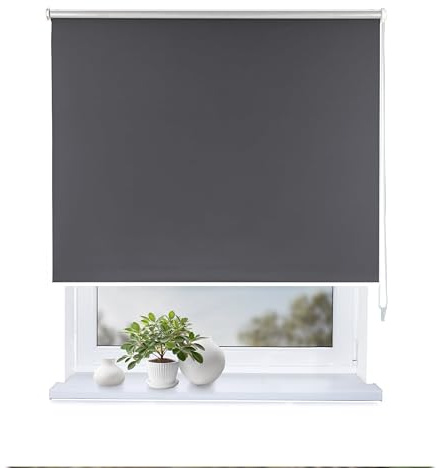 Rollmayer Verdunklungsrollo mit Bohren Thermo Graphit 145x130 cm BxH | Thermorollo Seitenzugrollo Thermo Rollo fur Fenster und Tur