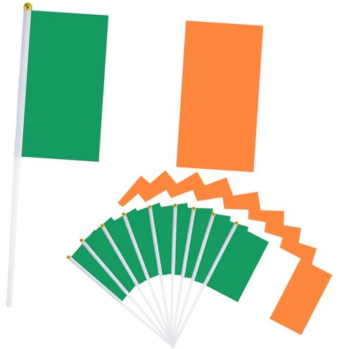 YAAVAAW 10 pièces Mini Drapeau à La Main de Irlanda,Petit Drapeaux Irlanda Personnalisable Mat,avec Tiges en Plastique,pour Oktoberfest Événements Sportifs,Décoratifs d'extérieur,Fête