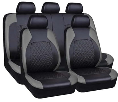 ZQYCD Auto Sitzbezüge für Toyota Avensis T25 Estate 2003-2008, Leder Vorne Hinten Schonbezüge Rutschfester Bequem Atmungsaktiv Herausnehmbar Auto Innenraum Zubehör,B/9pcs Set Grey