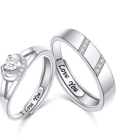 Flyow Endlose Liebe Paar Ringe 925 Sterling Silber Versprechen Ringe für Paare Romantisches Herz Zirkonia Verstellbare Verlobungs Hochzeitsring für ihn und sie