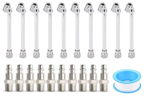 10 Sets Dual Head Air Chuck, 1/4 Inch FNPT Zinc Alloy Tire Air Chuck with Quick Plug, Tyre Valve Tool for Car Motorcycle Truck RV Bus
