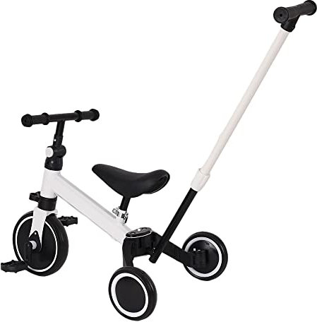 Kinder Laufrad, Kleinkind-Dreirad ab 1 Jahr, Balance Bike mit Pedal+Verstellbare Sitze, Lauflernrad Spielzeug für 10-24 Monate Baby (weiß-Mit Schubstange)