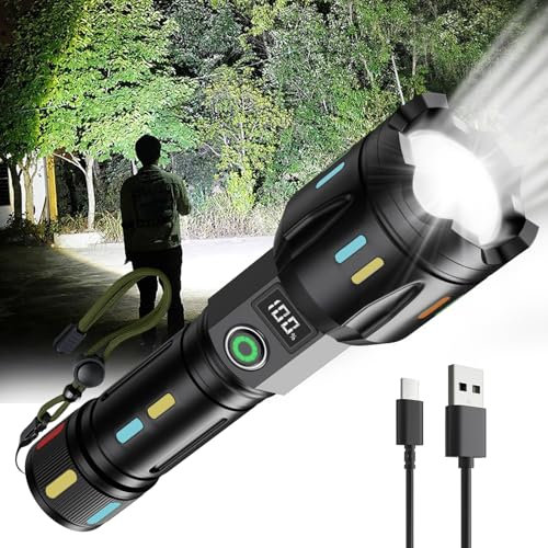K Kasonic Linterna LED Recargable USB con Zoom, Indicador de Batería para Camping, Senderismo y Paseo de Perros