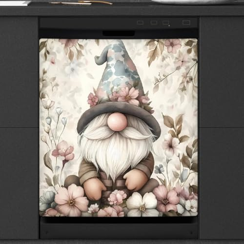 Mexpekil Magnetabdeckung für Geschirrspüler, Vintage-Design, Blumenzwerg, 53,3 x 66 cm, dekorativ, wasserdicht, für Geschirrspüler, magnetische Abdeckung, Aufkleber für Küchengeräte