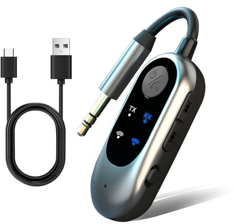 Bluetooth 5.3 Transmitter 2 in 1, Receivers with 3.5mm Aux Audio Jack Dual Connection for AirPods Stereo Car Airplane TV iPad Tablets Gym Speakers for HiFi Amplifiers Wireless Aux Bluetooth Receiver