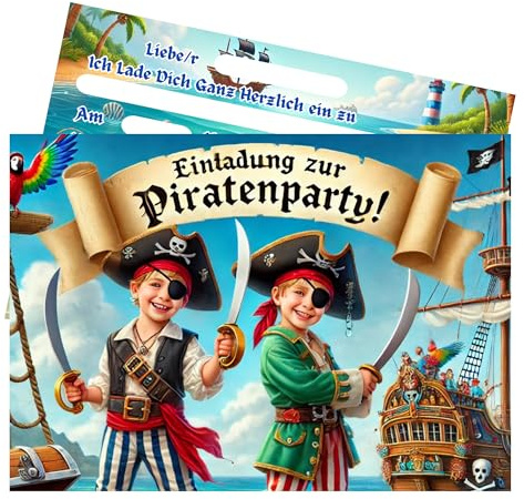 Generisch Einladungskarten Piratenparty Kindergeburtstag – 12x Piraten Einladungen – SpaßTrhue Piratenmotiv für Jungen & Mädchen – zum Ausfüllen.