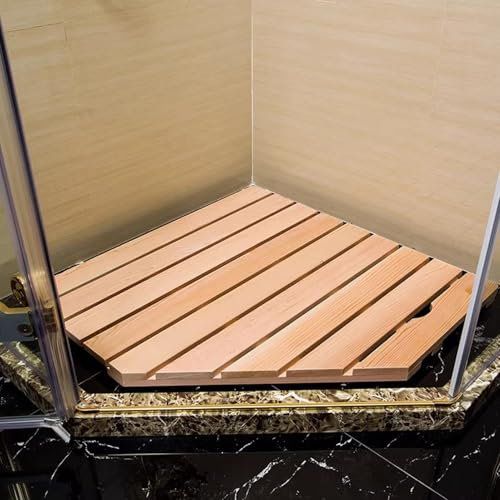 Blazea Ecke Badematte Holz Massivholz, 70x70 80x80 90x90 100x100 cm Duschmatte rutschfest Duschvorleger, Lattenrost Badezimmer Matte für Die Innendusche, Leicht zu Transportieren(90x90cm)