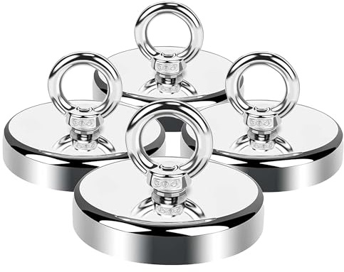 Rynli Round Neodymium Fishing Magnets 1.26in(32mm) Pack of 4 | 110lb Super Strong Magnets Heavy Duty | Powerful Magnet Used for Industrial Usage, Magnetic Fishing, Retrieving in River