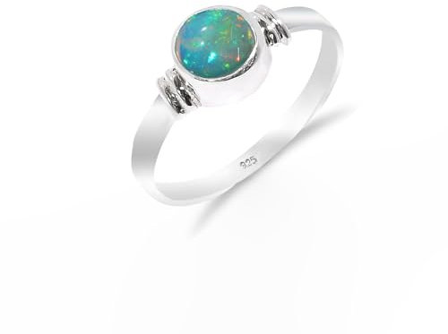 Bague de promesse traditionnelle en argent sterling 925 avec opale, solitaire, faite à la main, pour femmes et hommes, RB-05-OPAL-11