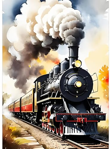 GDYEEH Dampfzug Diamond Painting Kits Erwachsene, 5D Oldtimerzug Diamant Kunst Bilder Anfänger, DIY Runder Vollbohrer Sonnenuntergang Diamanten Malerei Stickerei Geschenke Home Wand Dekor 30x40 cm