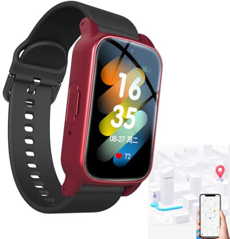 Vcyex nödsamtalsknapp för seniorer, smartwatch-seniorer, nödarmband, spårare klocka seniorer demens, SOS en-klick-hjälp fallslarm videosamtal röstsamtal IP67 vattentät röd, 28,5 x 2 cm